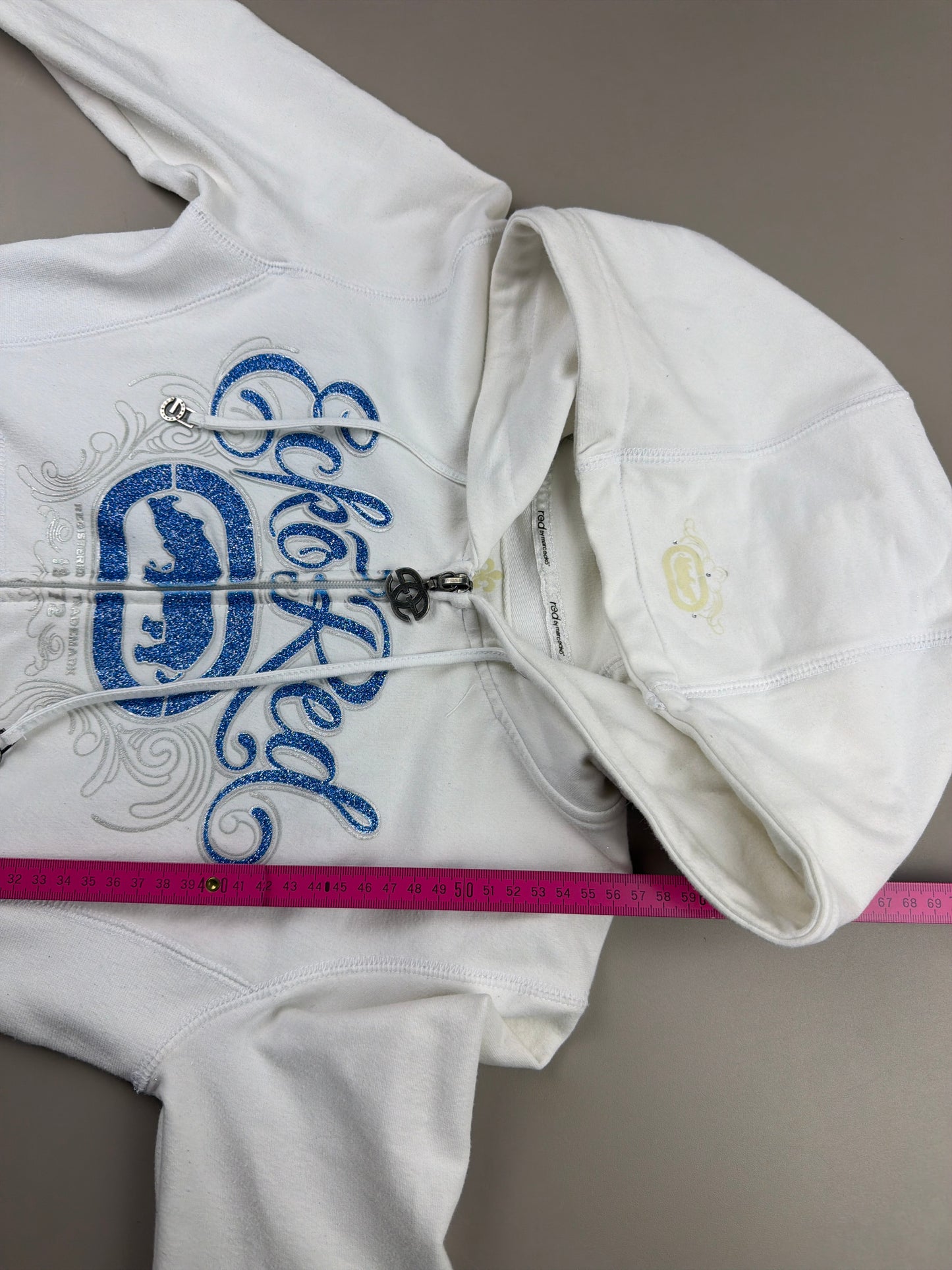 Ecko Red "Glitter Logo" Embellished Zip Hoodie - White