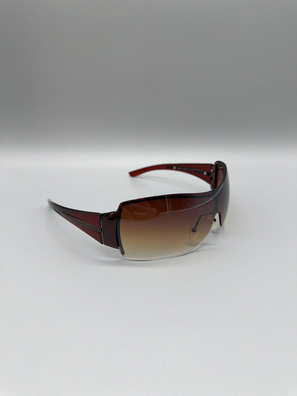 Dazzle Y2K Shield Sunglasses - Burgundy / Brown Gradient