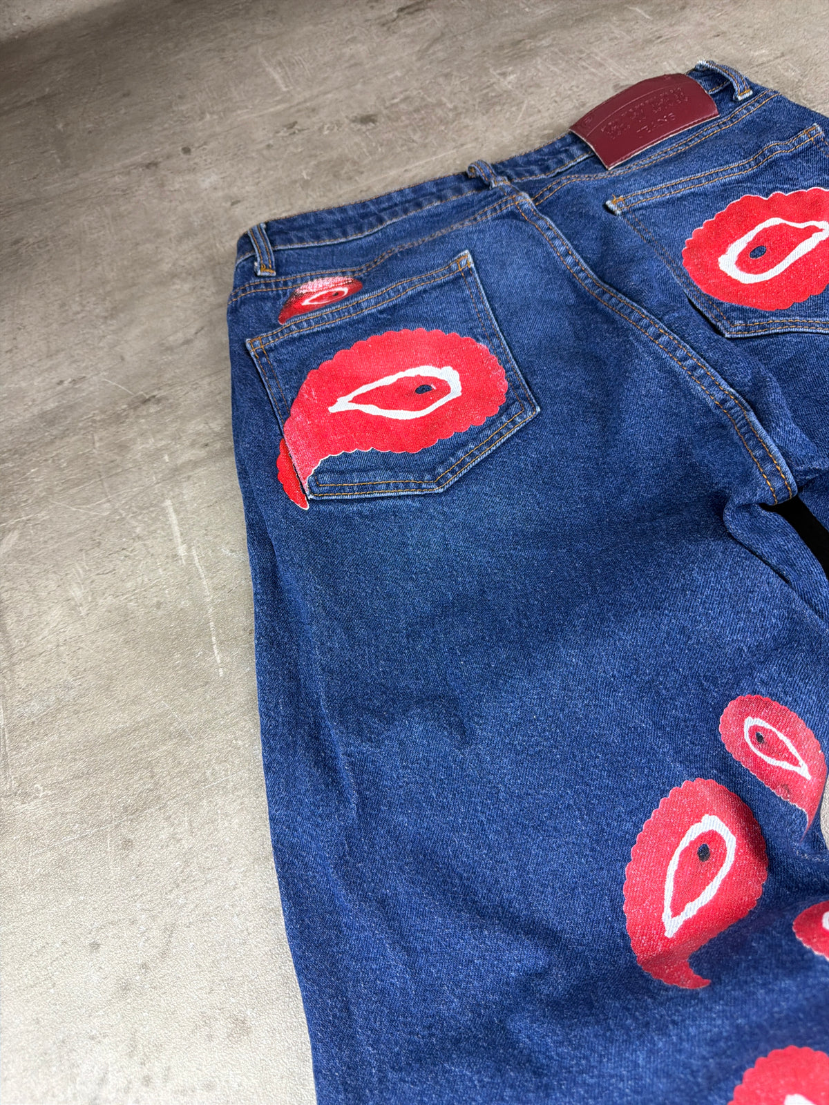 Ravani Berlin Paisley Custom Graphic Denim Pants – Blue/Red