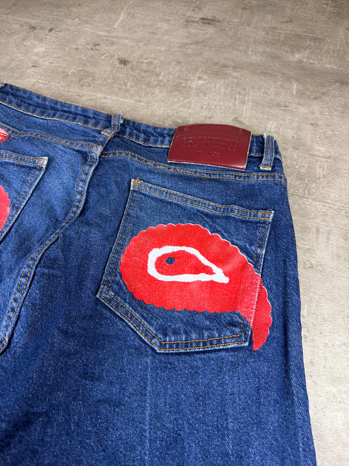 Ravani Berlin Paisley Custom Graphic Denim Pants – Blue/Red