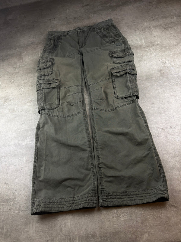 Camp David Vintage Utility "Gisela" Multi-Pockets Cargo Pants - Washed Khaki / Olive Grey