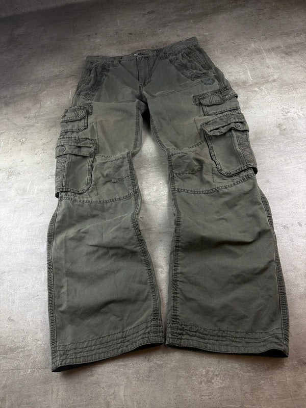 Camp David Vintage Utility "Gisela" Multi-Pockets Cargo Pants - Washed Khaki / Olive Grey