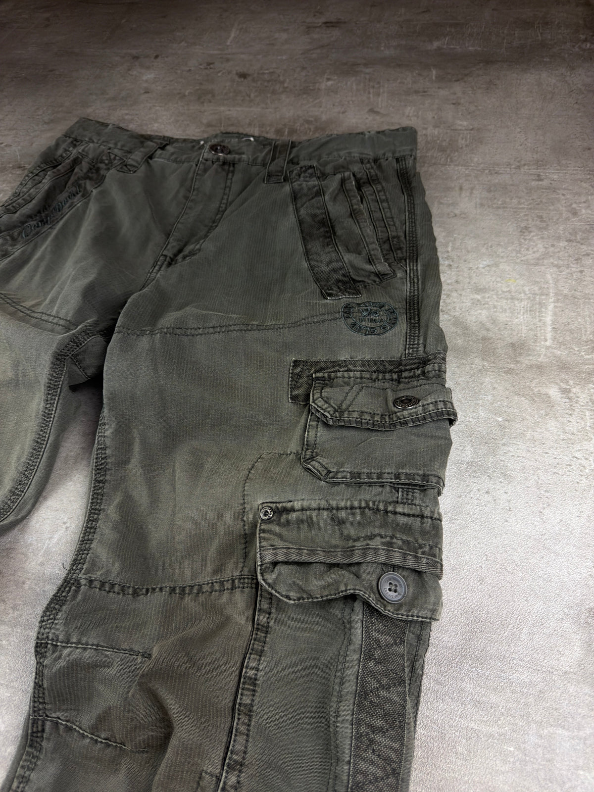 Camp David Vintage Utility "Gisela" Multi-Pockets Cargo Pants - Washed Khaki / Olive Grey
