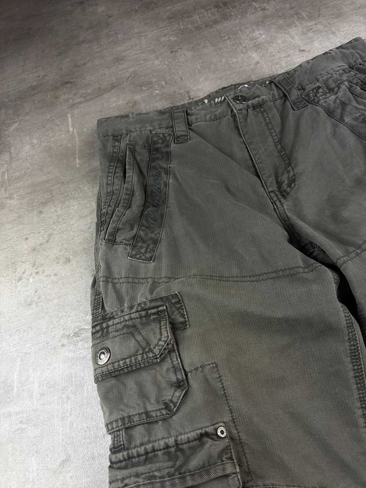 Camp David Vintage Utility "Gisela" Multi-Pockets Cargo Pants - Washed Khaki / Olive Grey