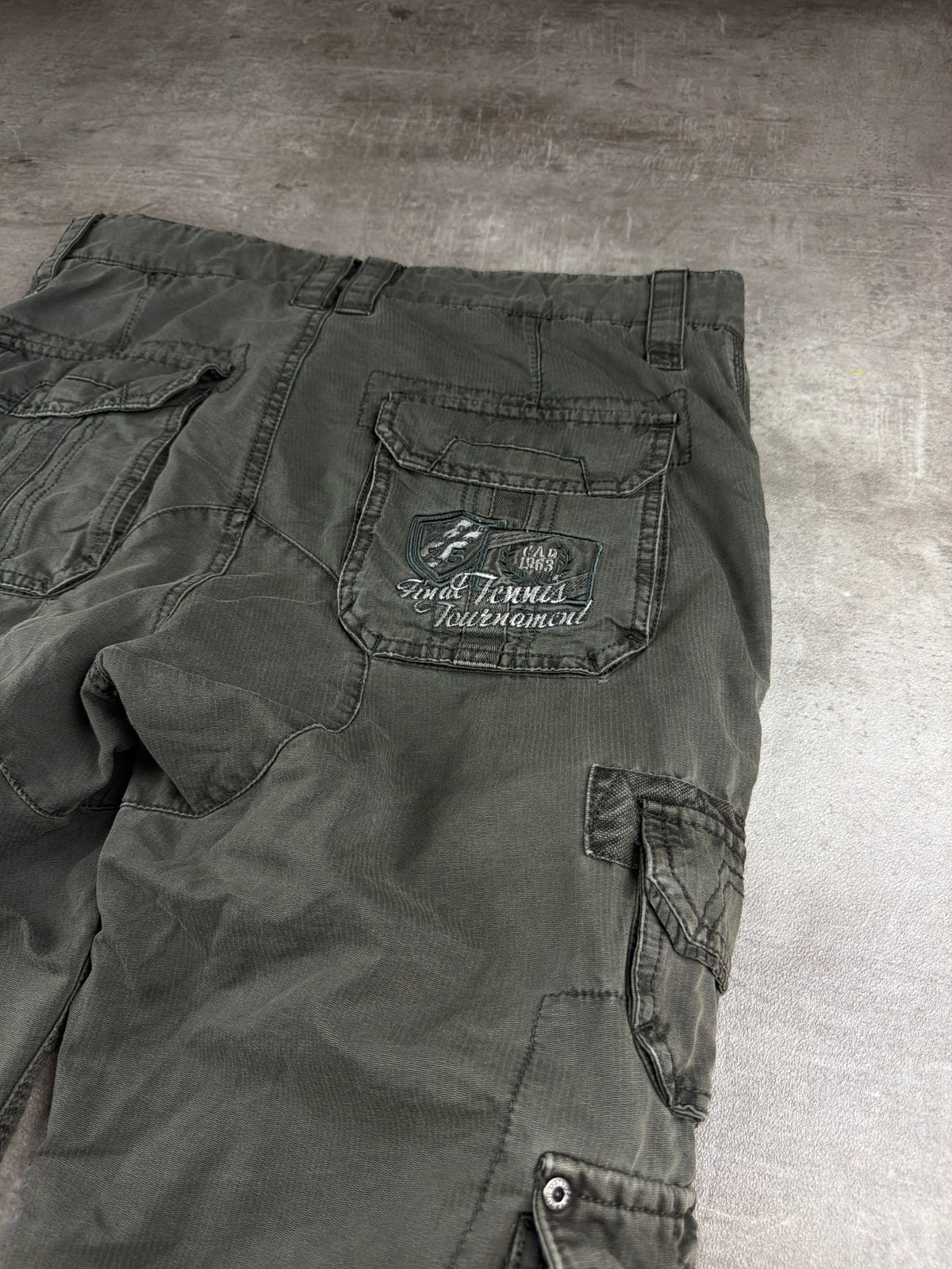 Camp David Vintage Utility "Gisela" Multi-Pockets Cargo Pants - Washed Khaki / Olive Grey