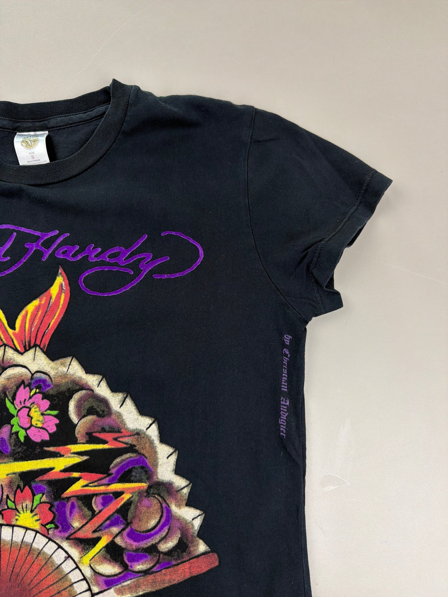 Ed Hardy by Christian Audigier "Koi Fan" Baby Tee - Black Y2K Aesthetic
