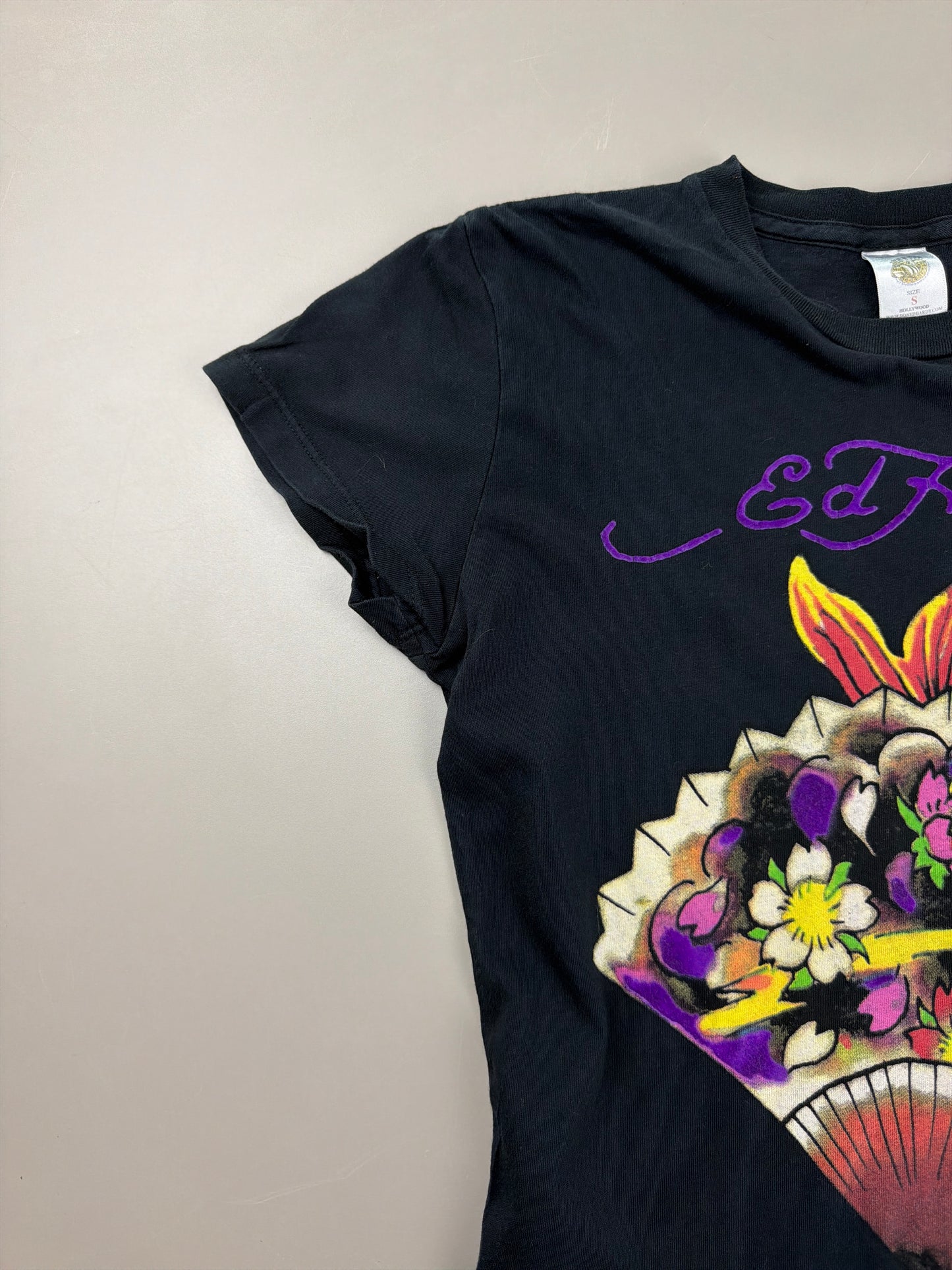 Ed Hardy by Christian Audigier "Koi Fan" Baby Tee - Black Y2K Aesthetic
