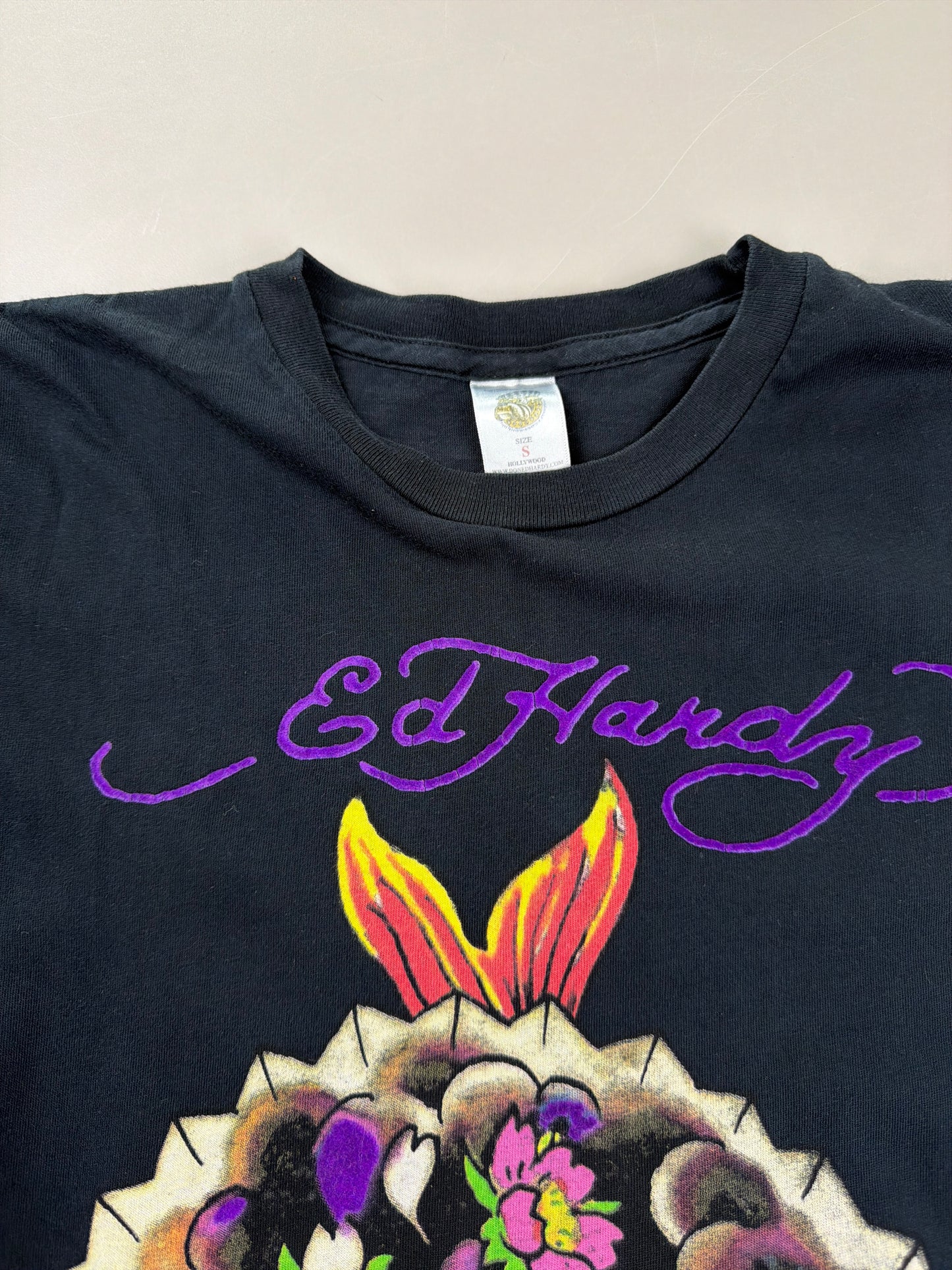 Ed Hardy by Christian Audigier "Koi Fan" Baby Tee - Black Y2K Aesthetic