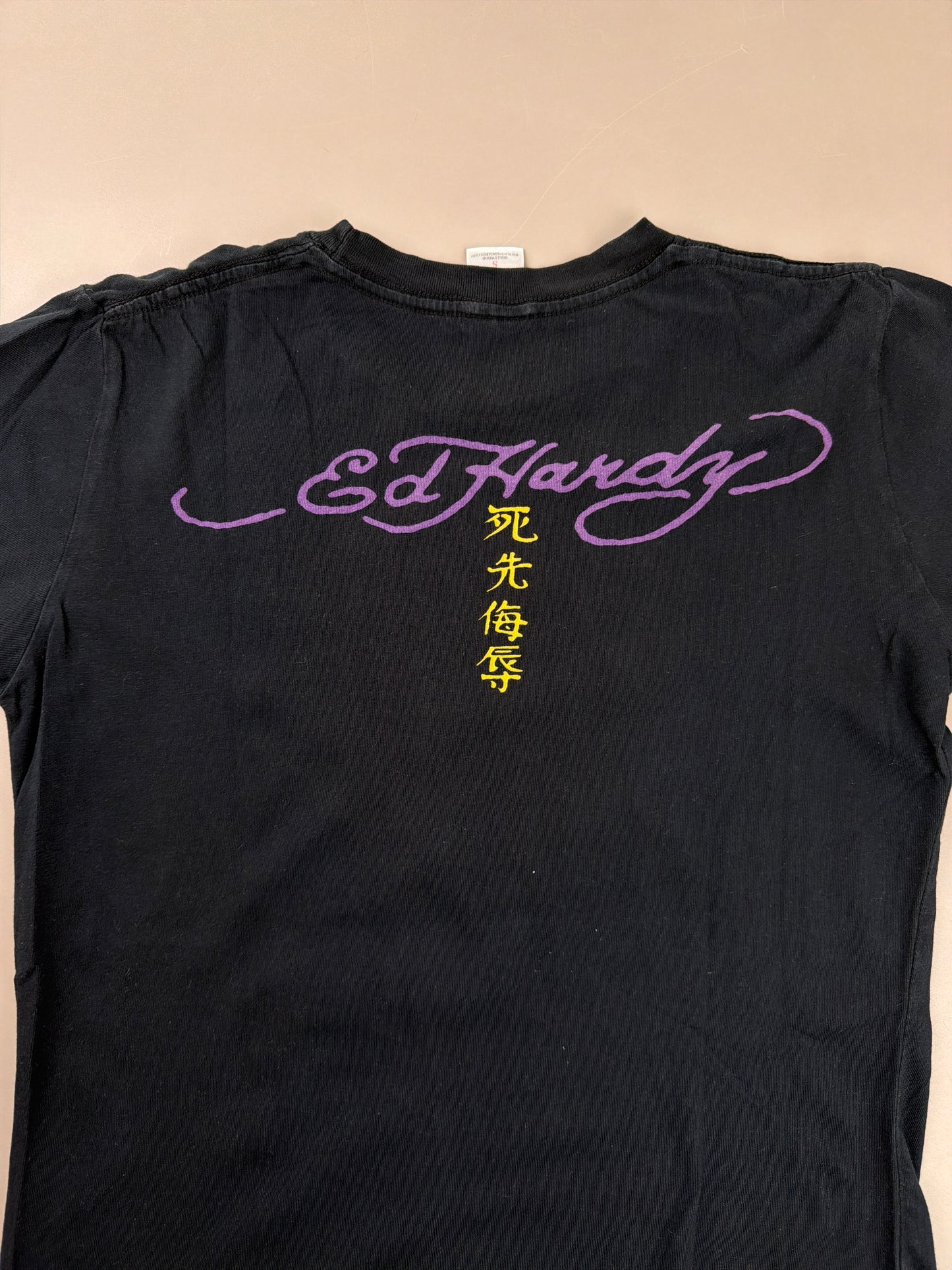 Ed Hardy by Christian Audigier "Koi Fan" Baby Tee - Black Y2K Aesthetic