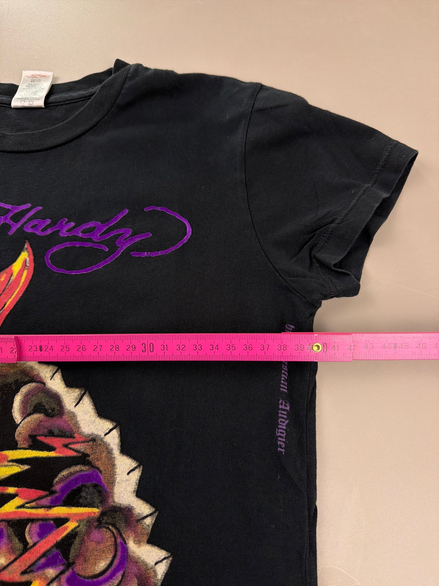 Ed Hardy by Christian Audigier "Koi Fan" Baby Tee - Black Y2K Aesthetic