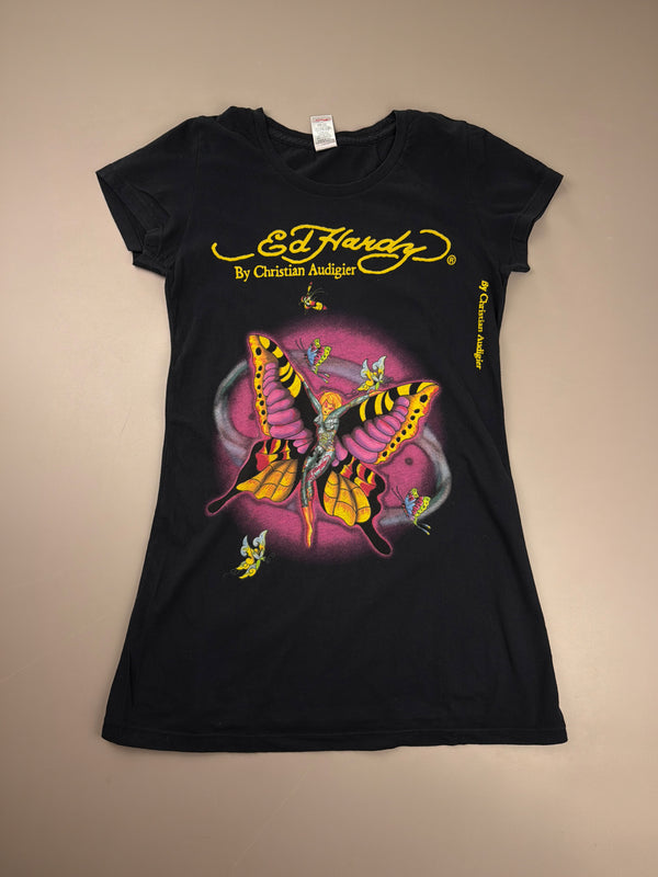 Ed Hardy Archive "Fairy Butterfly" Baby Tee - Black Y2K