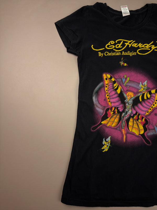 Ed Hardy Archive "Fairy Butterfly" Baby Tee - Black Y2K