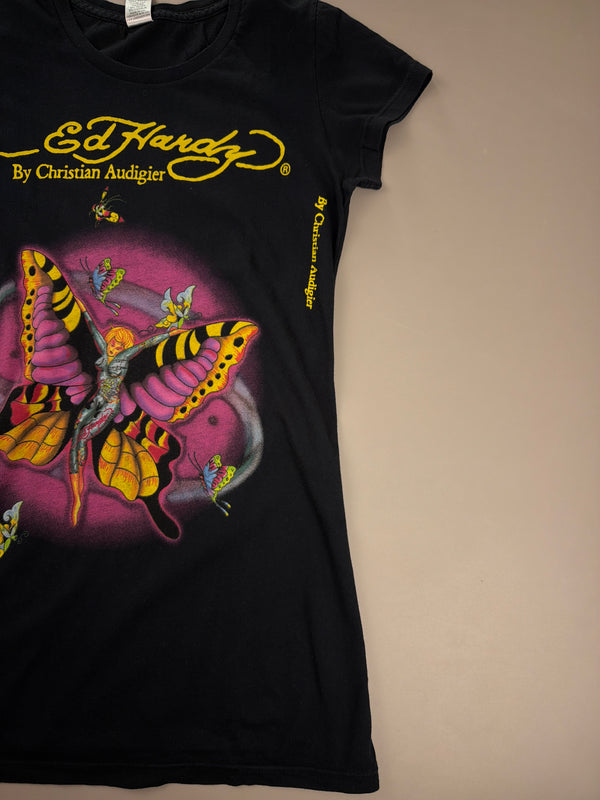 Ed Hardy Archive "Fairy Butterfly" Baby Tee - Black Y2K