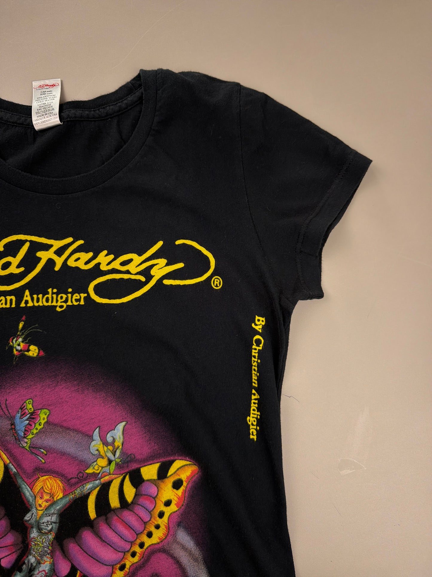 Ed Hardy Archive "Fairy Butterfly" Baby Tee - Black Y2K