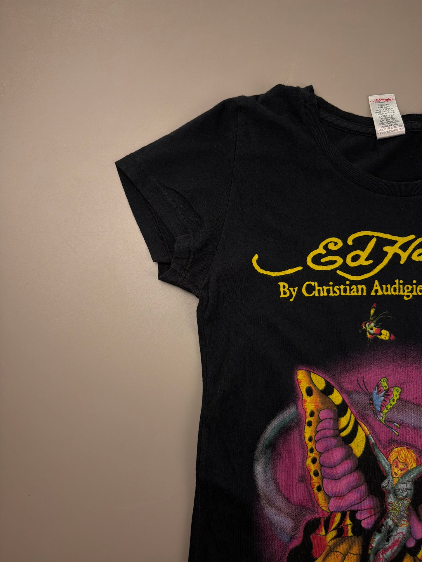Ed Hardy Archive "Fairy Butterfly" Baby Tee - Black Y2K