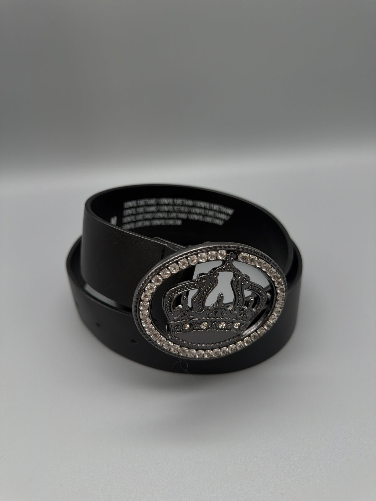 Y2K Rhinestone Crown Buckle Belt - Black / Gunmetal - Past Pieces