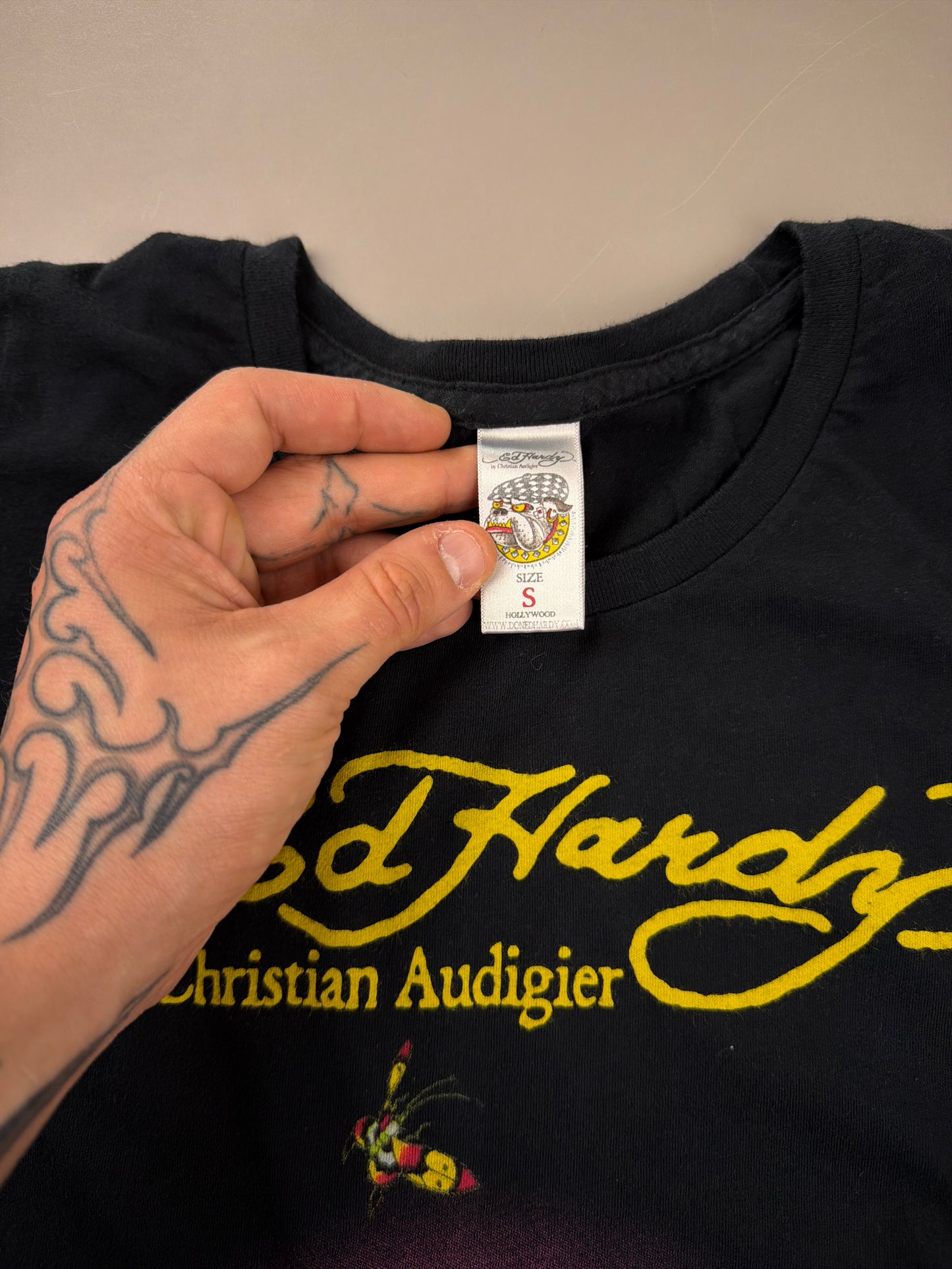 Ed Hardy Archive "Fairy Butterfly" Baby Tee - Black Y2K