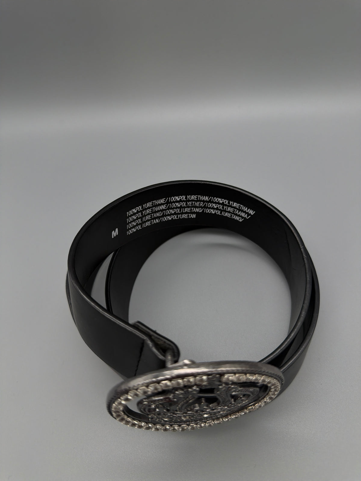 Y2K Rhinestone Crown Buckle Belt - Black / Gunmetal - Past Pieces