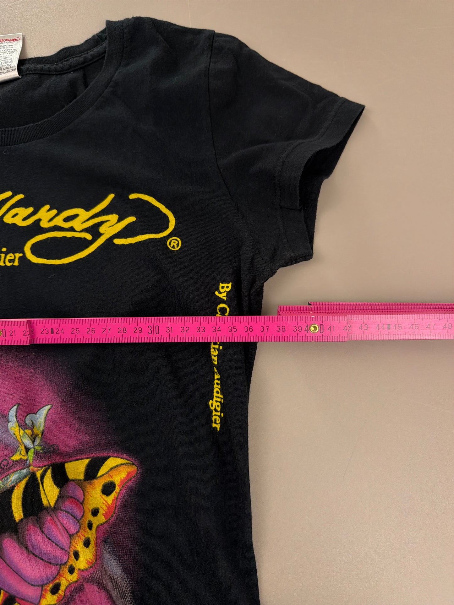 Ed Hardy Archive "Fairy Butterfly" Baby Tee - Black Y2K