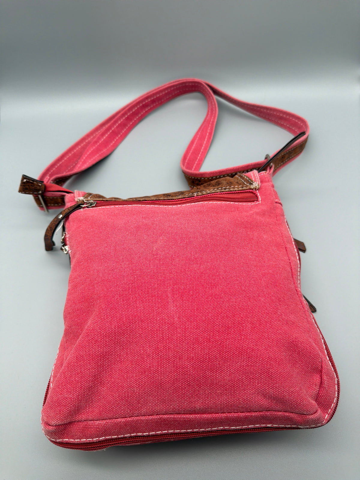 Vintage Y2K Sneaker Applique Canvas Crossbody Bag - Pink / Brown - Past Pieces