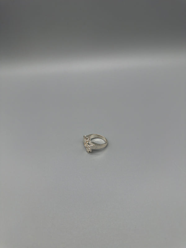 Y2K Rhinestone Triple Star Statement Ring - Silver