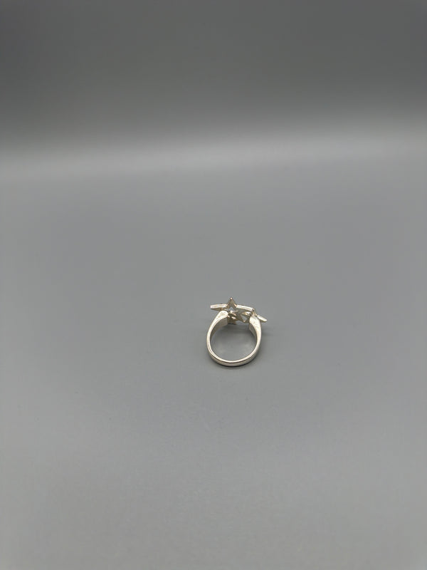 Y2K Rhinestone Triple Star Statement Ring - Silver