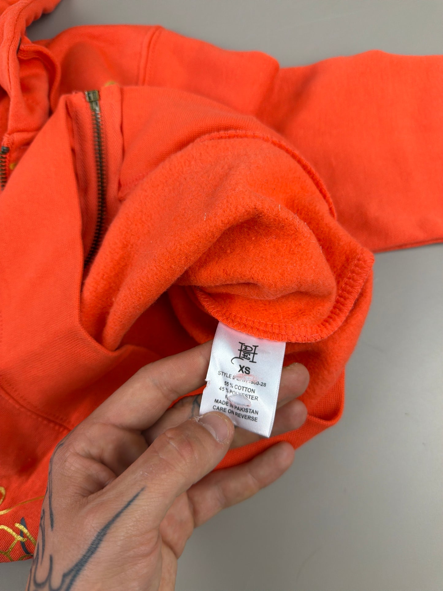 Ed Hardy Y2K "Death Before Dishonor" Zip Hoodie - Vibrant Orange