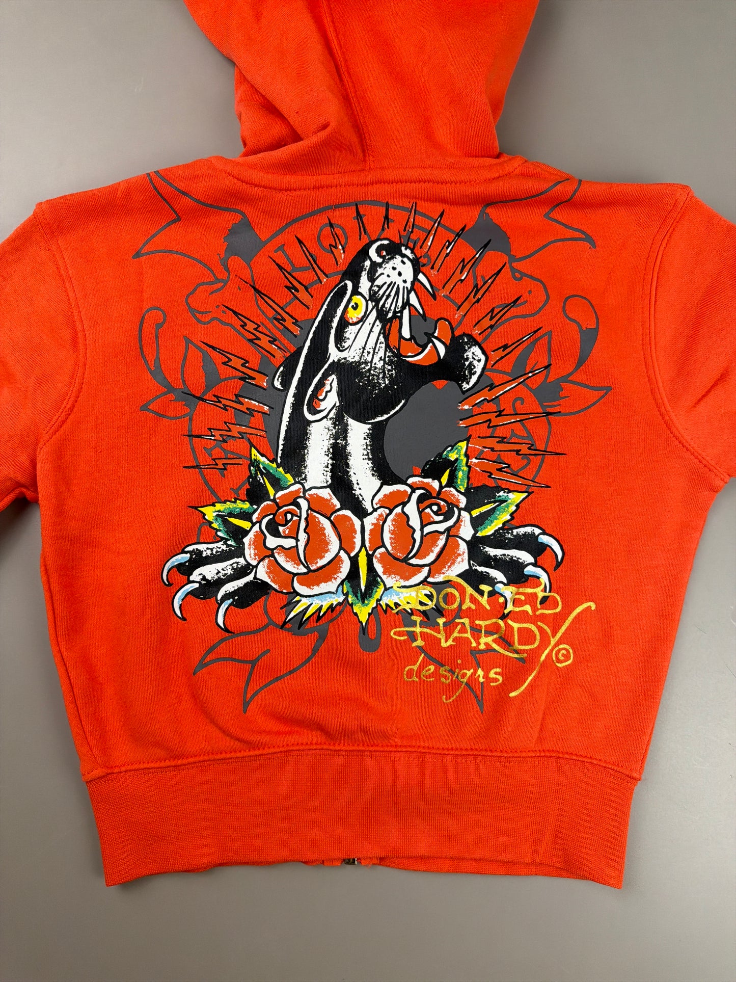 Ed Hardy Y2K "Death Before Dishonor" Zip Hoodie - Vibrant Orange