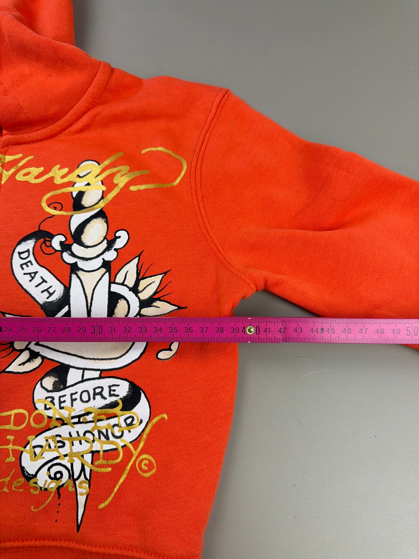 Ed Hardy Y2K "Death Before Dishonor" Zip Hoodie - Vibrant Orange