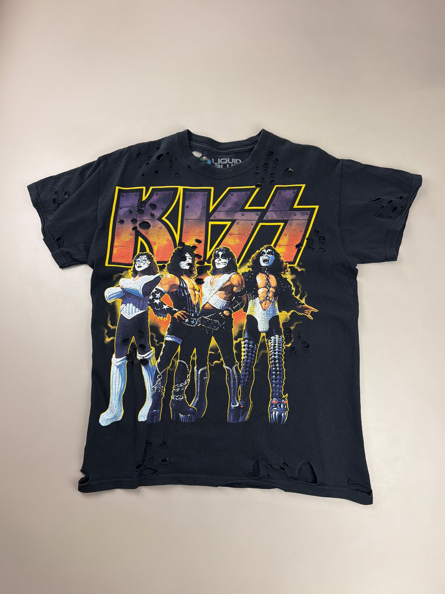 Liquid Blue "KISS" Destroyed Band Tee - Distressed Faded Black