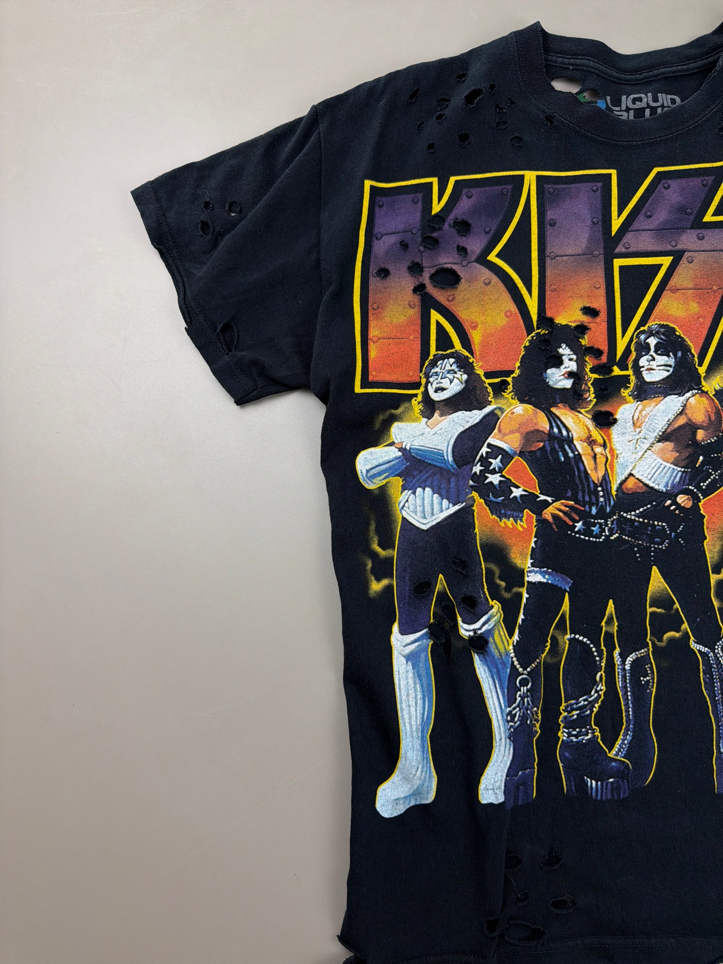 Liquid Blue "KISS" Destroyed Band Tee - Distressed Faded Black