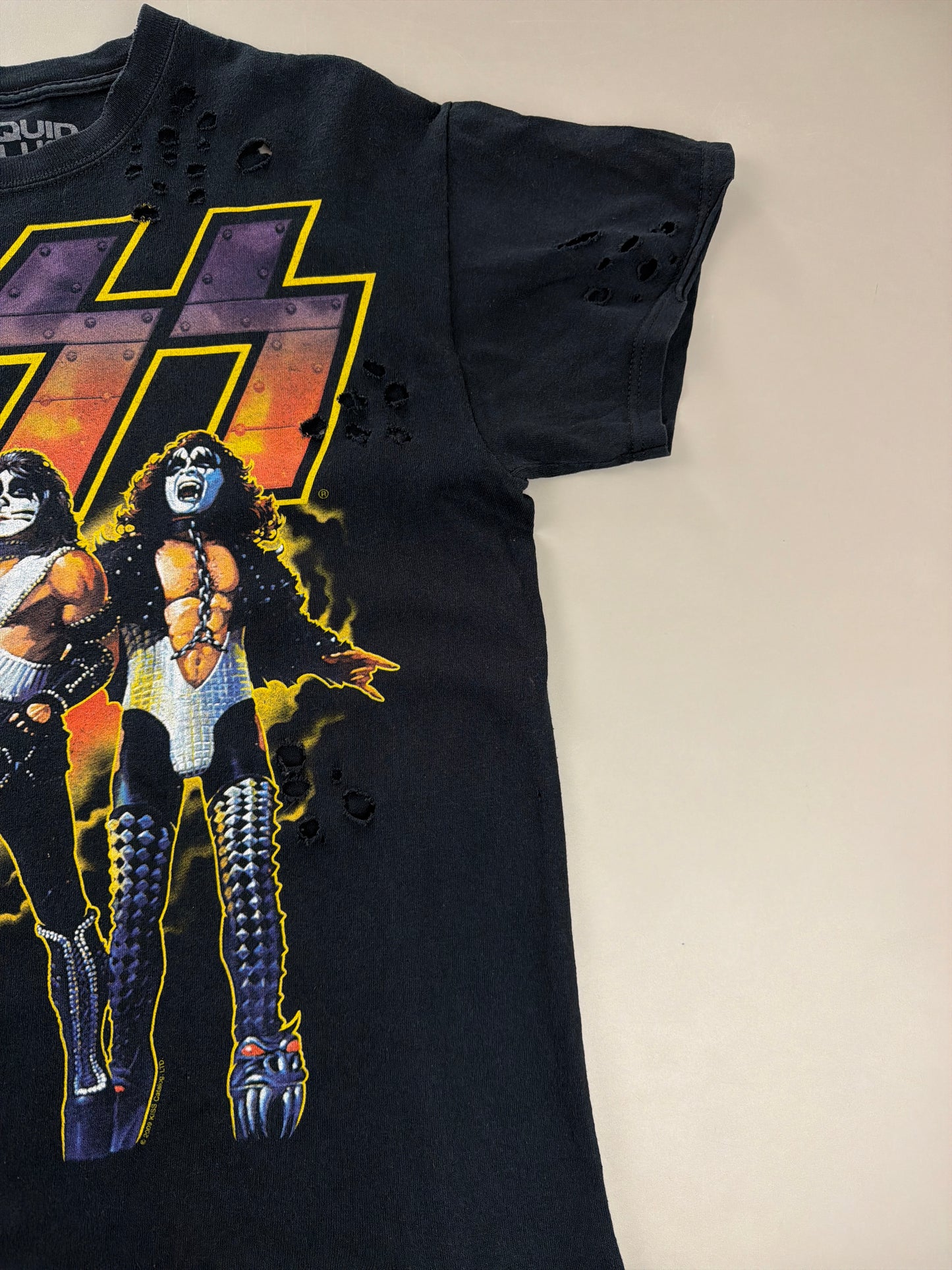 Liquid Blue "KISS" Destroyed Band Tee - Distressed Faded Black