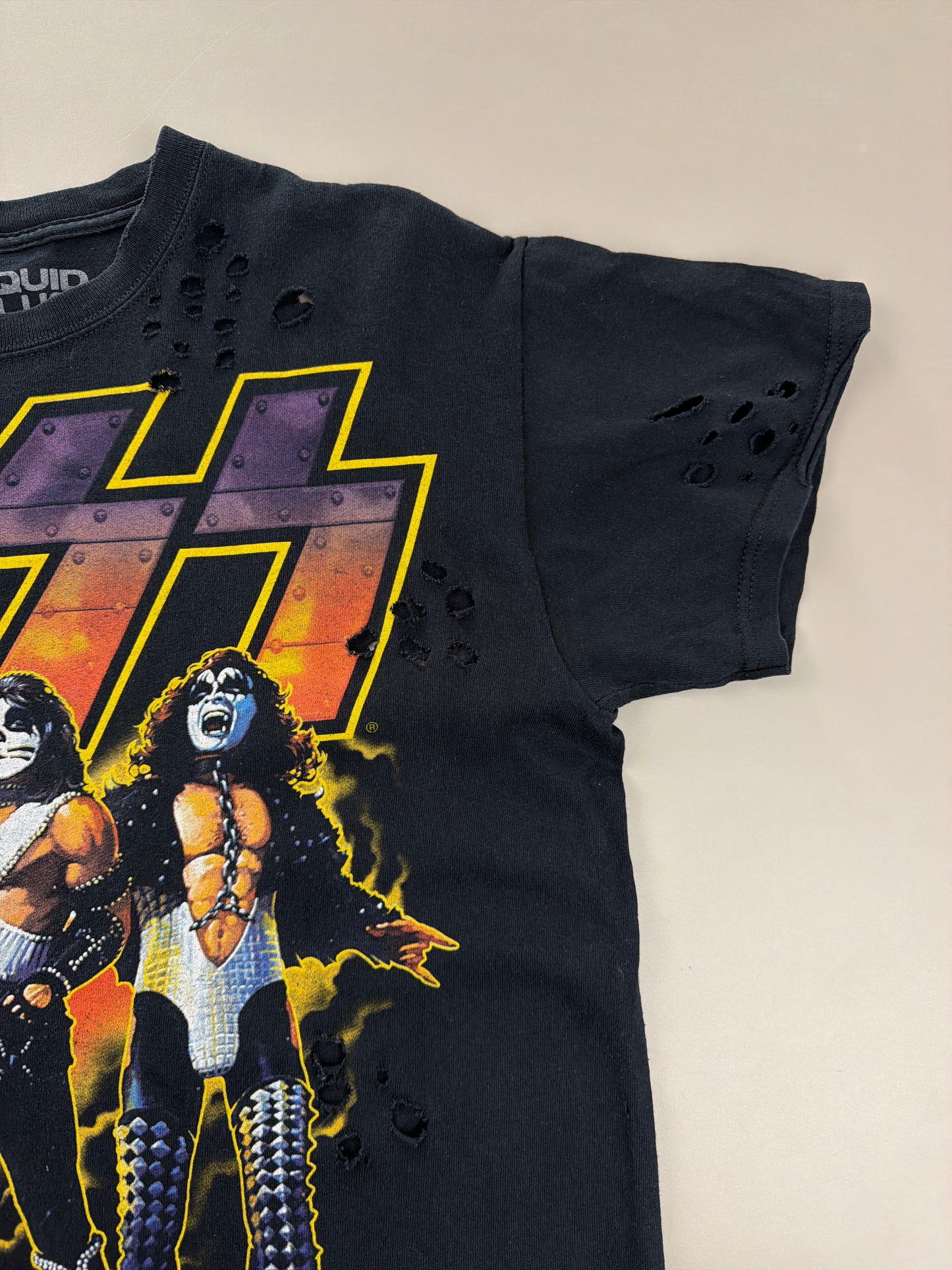 Liquid Blue "KISS" Destroyed Band Tee - Distressed Faded Black