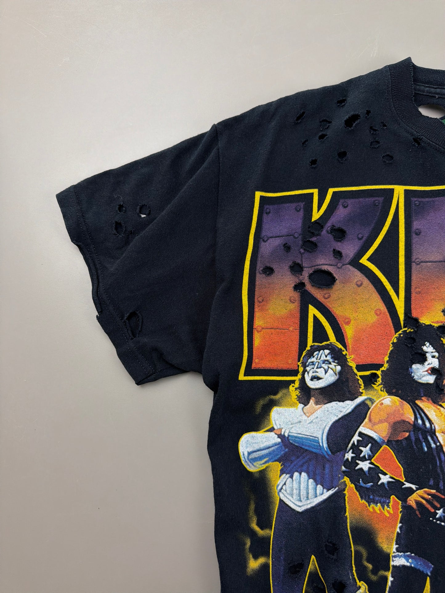 Liquid Blue "KISS" Destroyed Band Tee - Distressed Faded Black