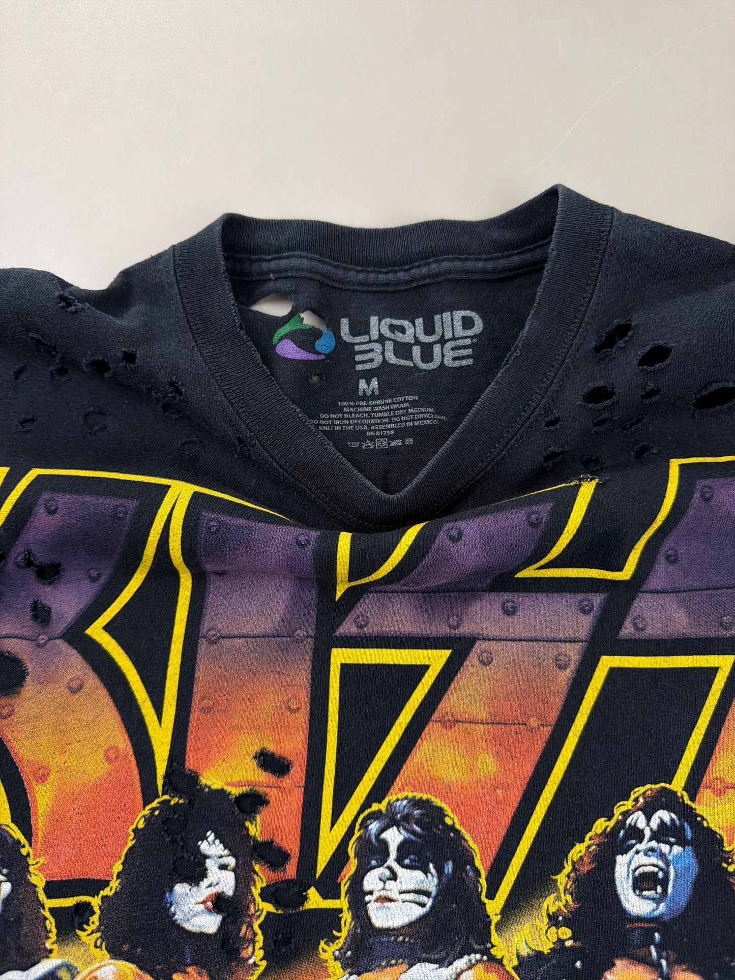 Liquid Blue "KISS" Destroyed Band Tee - Distressed Faded Black