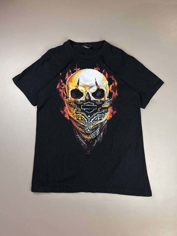 Harley-Davidson "Reims Skull" Graphic Tee - All Black / Y2K Biker Grunge
