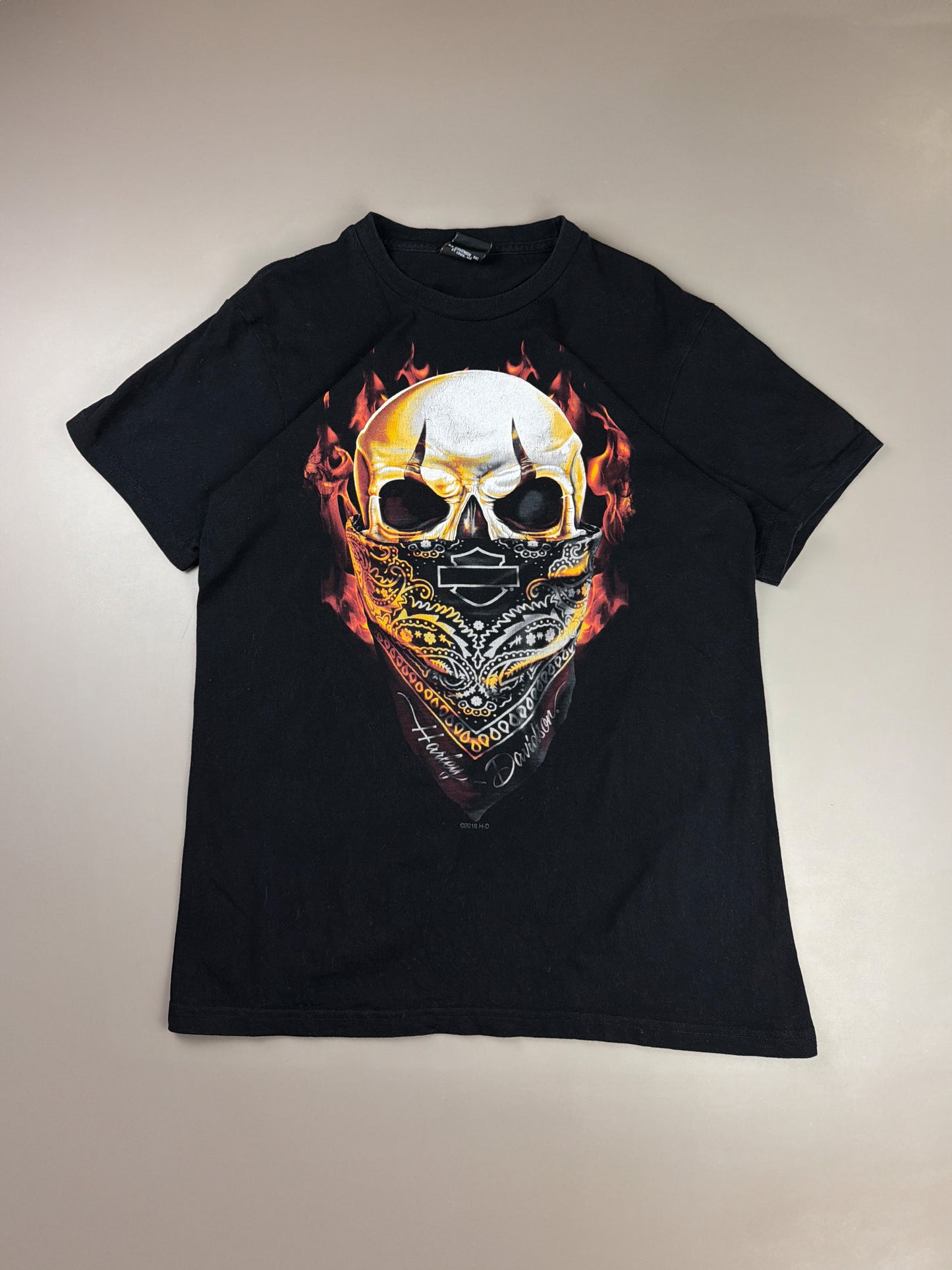 Harley-Davidson "Reims Skull" Graphic Tee - All Black / Y2K Biker Grunge