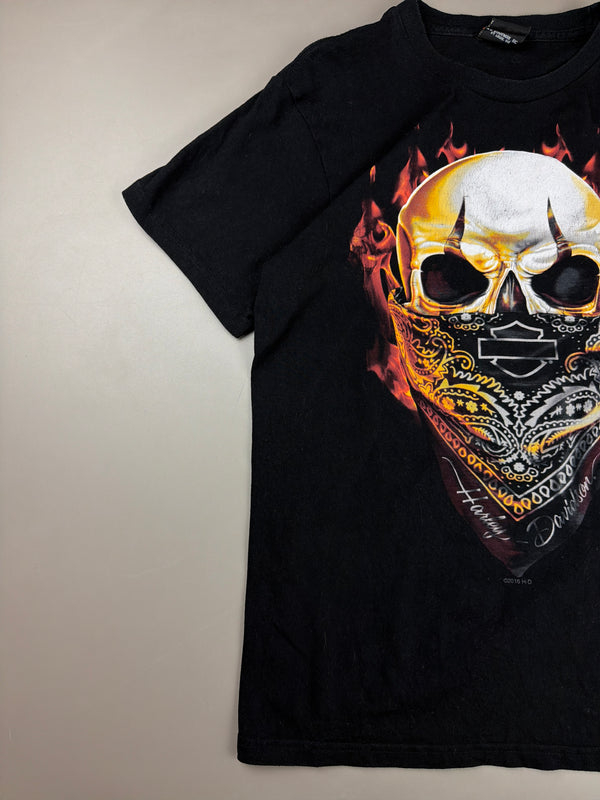 Harley-Davidson "Reims Skull" Graphic Tee - All Black / Y2K Biker Grunge
