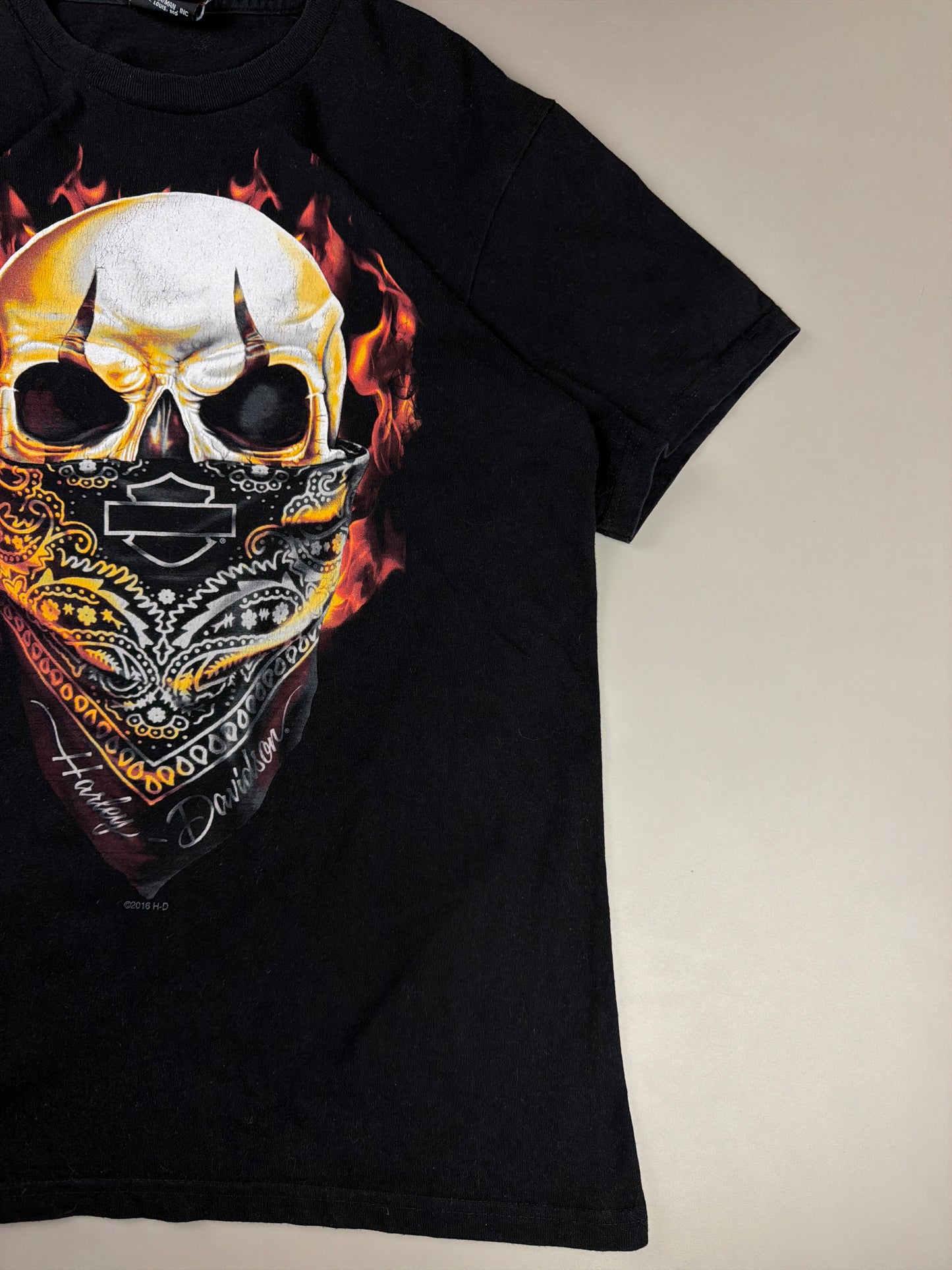Harley-Davidson "Reims Skull" Graphic Tee - All Black / Y2K Biker Grunge