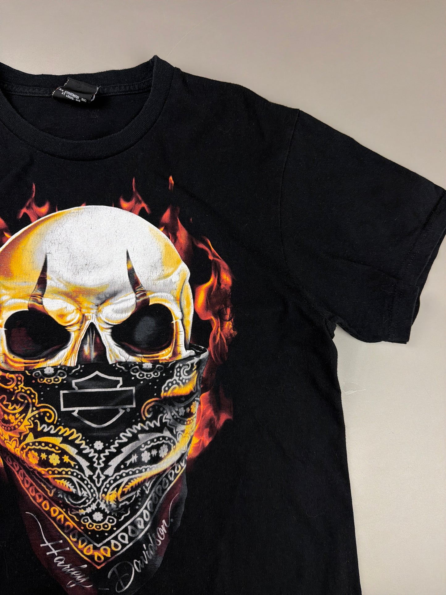 Harley-Davidson "Reims Skull" Graphic Tee - All Black / Y2K Biker Grunge