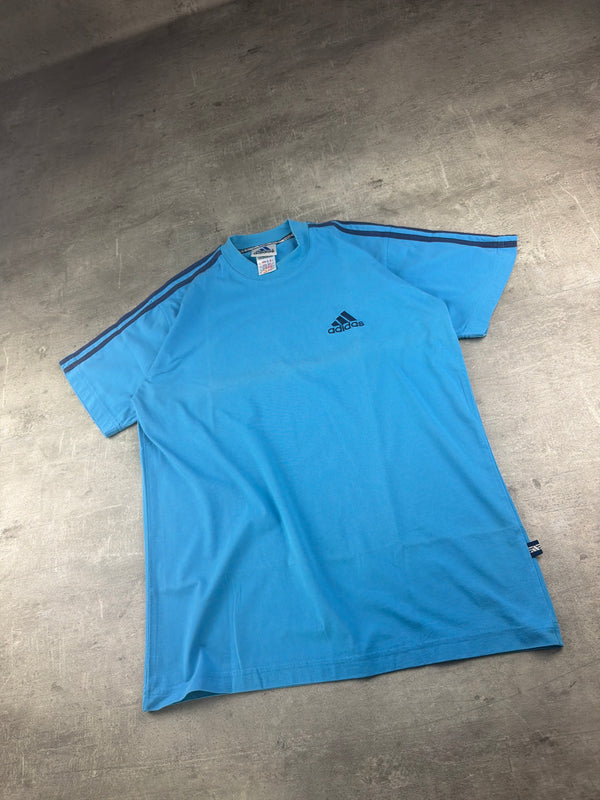 Adidas Y2K Three-Stripes Embroidered Logo Tee - Sky Blue / Navy