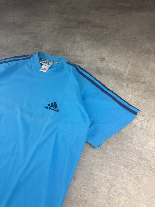 Adidas Y2K Three-Stripes Embroidered Logo Tee - Sky Blue / Navy