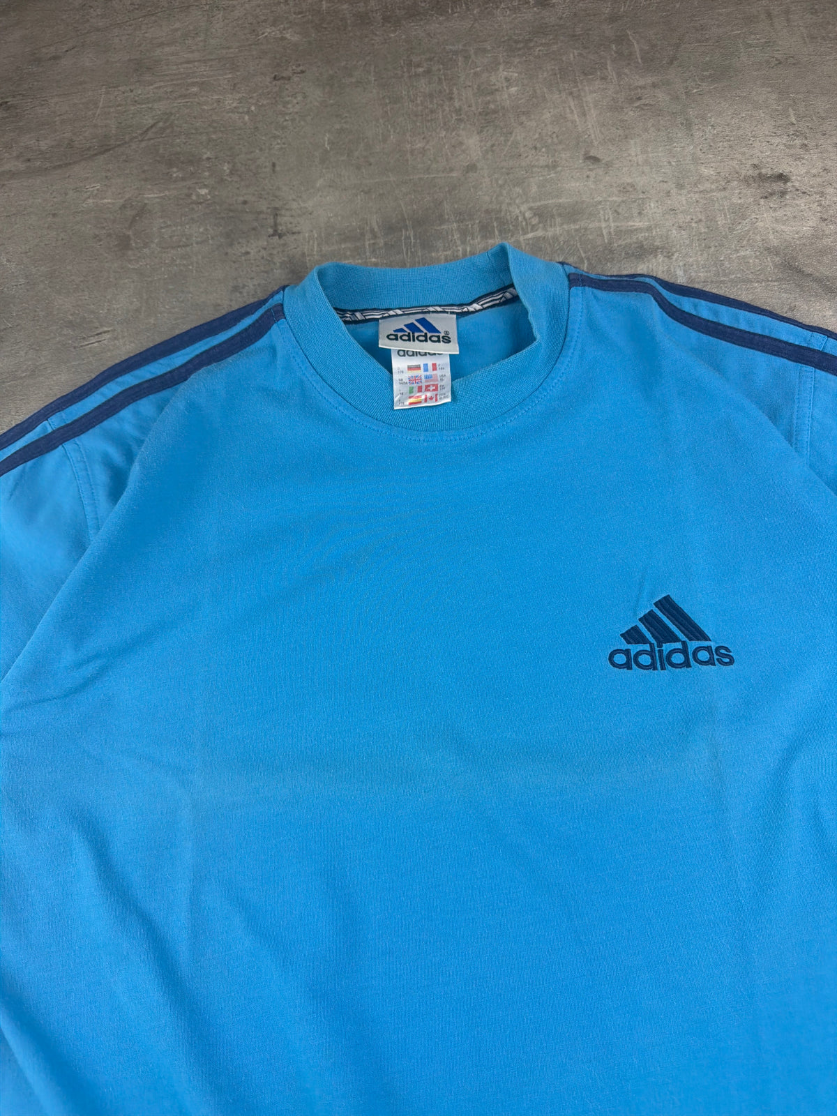 Adidas Y2K Three-Stripes Embroidered Logo Tee - Sky Blue / Navy - Past Pieces