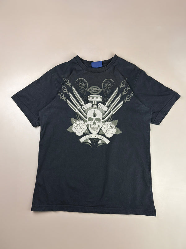 Dickies "Live Fast" Moto Skull Graphic Tee - Faded Black Cyber Y2K