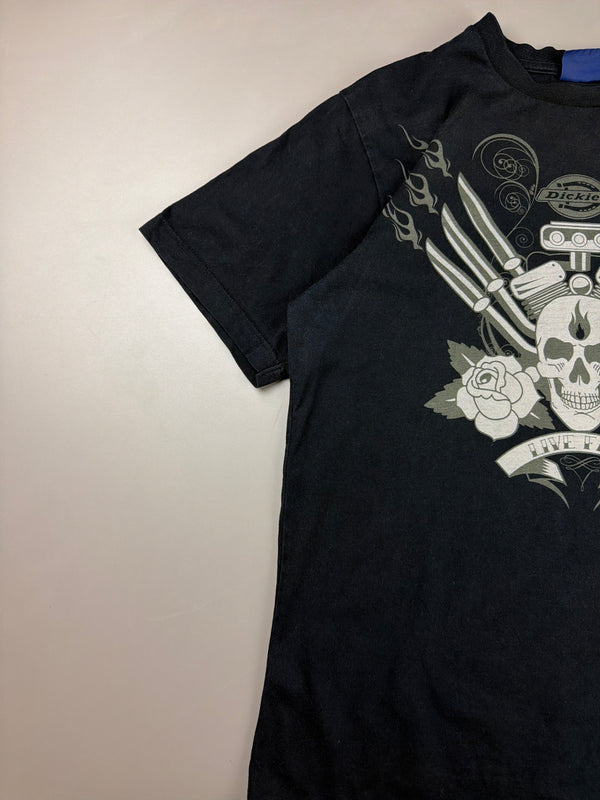Dickies "Live Fast" Moto Skull Graphic Tee - Faded Black Cyber Y2K