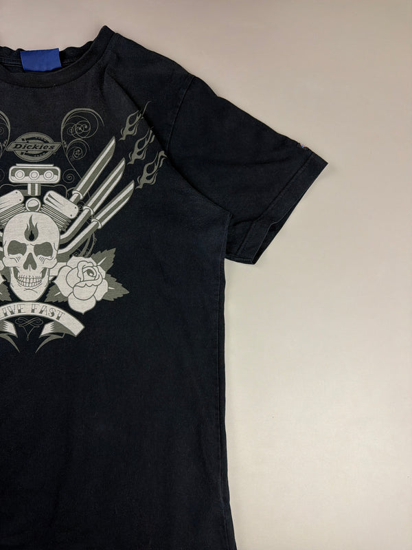 Dickies "Live Fast" Moto Skull Graphic Tee - Faded Black Cyber Y2K