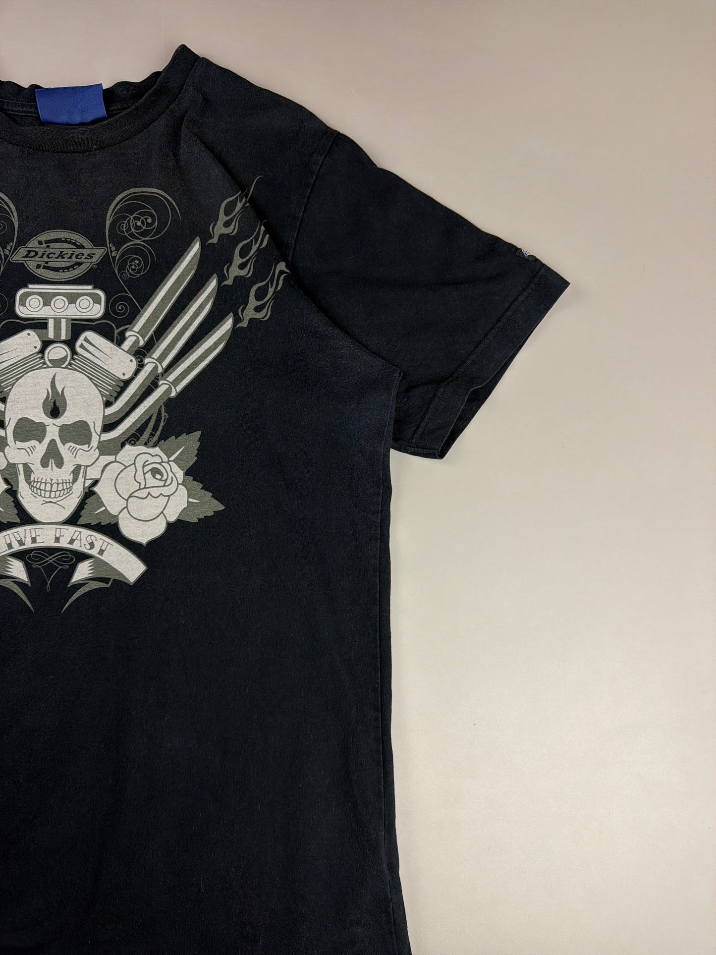 Dickies "Live Fast" Moto Skull Graphic Tee - Faded Black Cyber Y2K