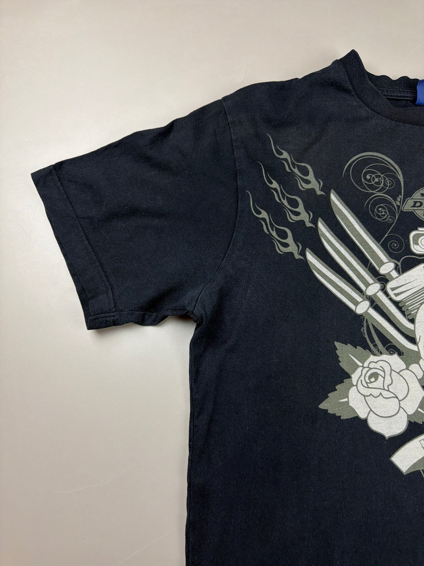 Dickies "Live Fast" Moto Skull Graphic Tee - Faded Black Cyber Y2K