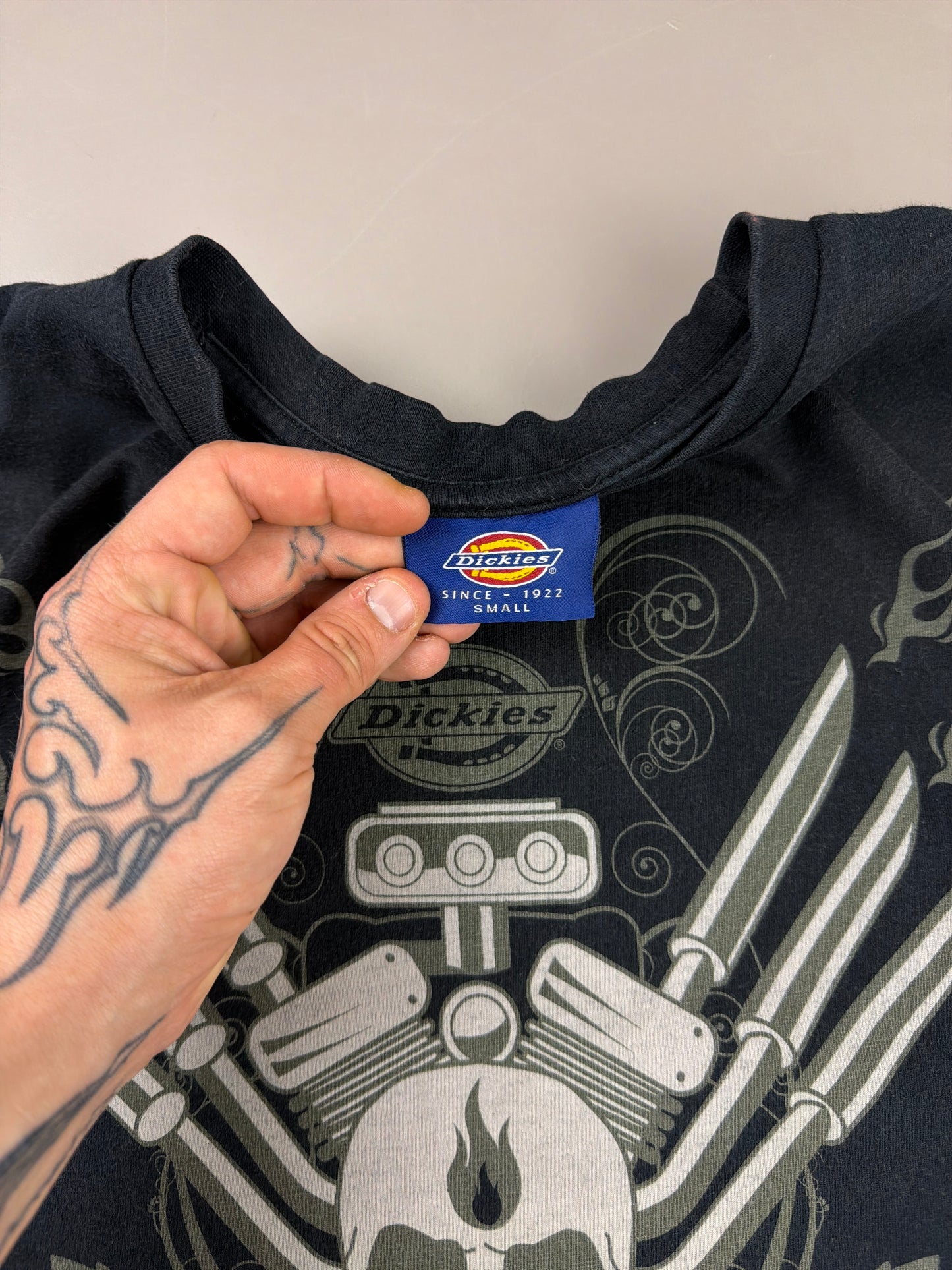 Dickies "Live Fast" Moto Skull Graphic Tee - Faded Black Cyber Y2K