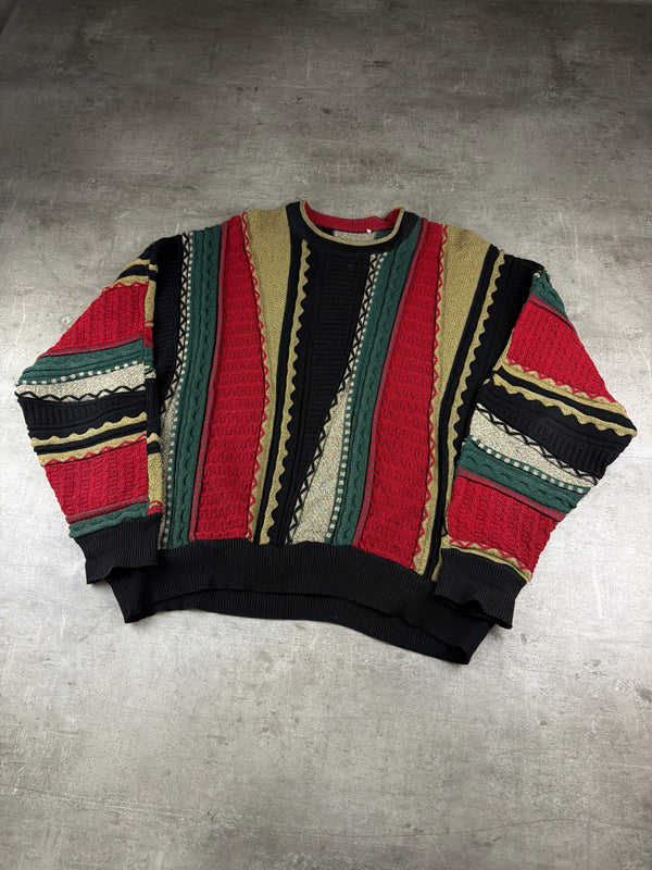 Carlo Colucci Vintage 90s 3D Knit Coogi Style Sweater - Red / Green / Black